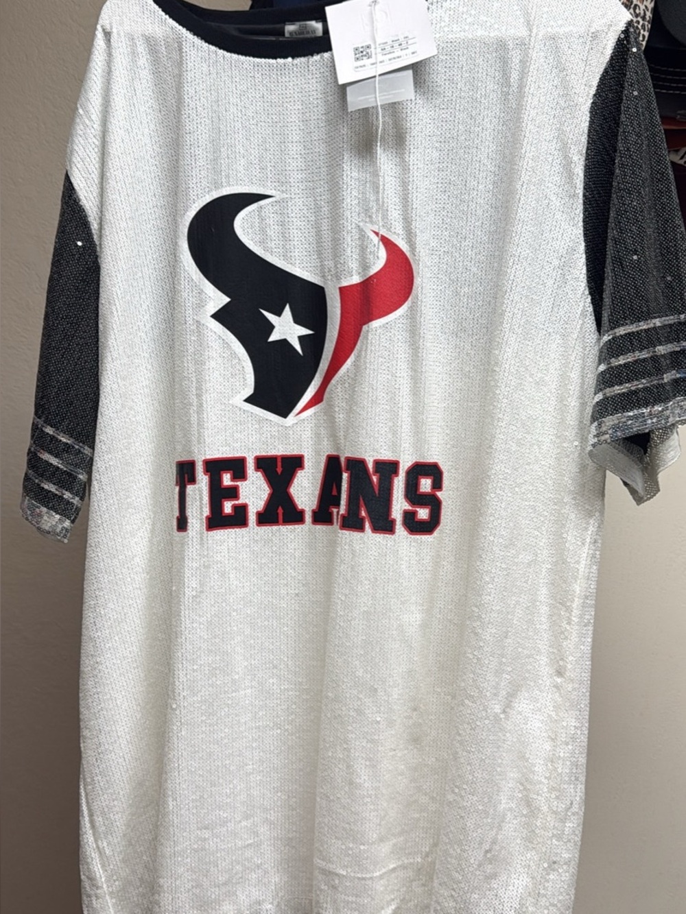 Houston Texans Sequin Tunic Dress - White/Black/Red